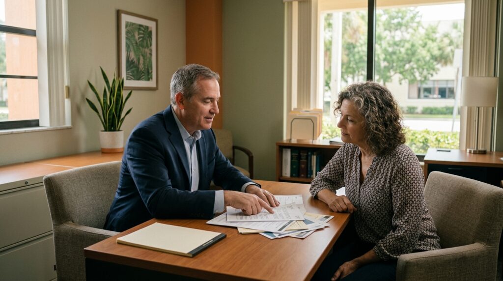 Probate attorney in coral springs discussing a family allowance petition with a client.