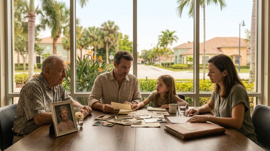 Family members reviewing inheritance documents after a beneficiary’s death