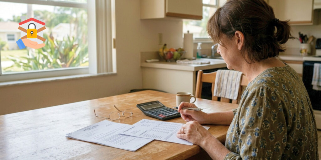 Homeowner reviewing a mortgage default notice at home in Florida.