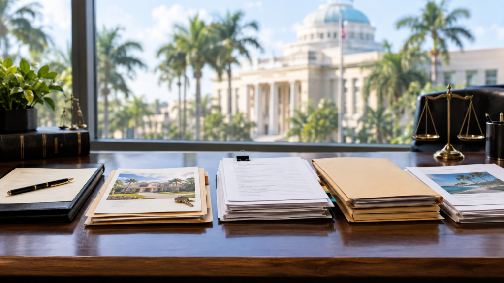 Documents representing the steps of probate administration in Florida