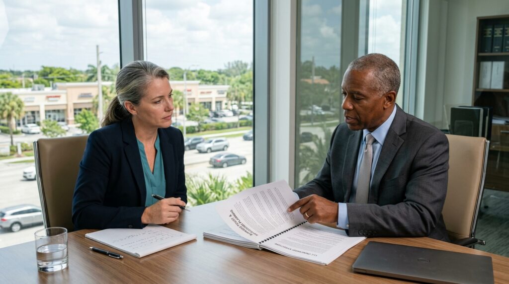 Business owner discussing succession planning with an attorney in Coral Springs, Florida.