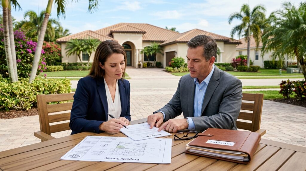Buyer reviewing documents before purchasing inherited property in Florida.