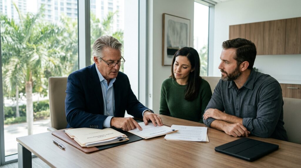 Attorney reviewing ownership and probate documents before an estate property sale in Florida.