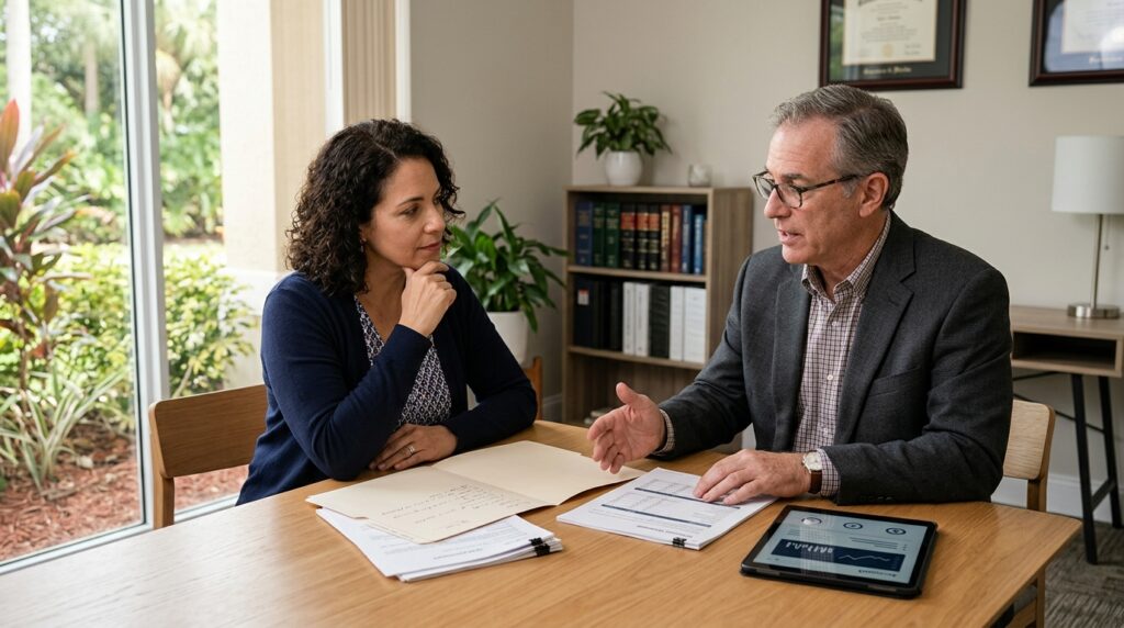 Estate planning attorney reviewing probate avoidance options with a client in Coral Springs, Florida