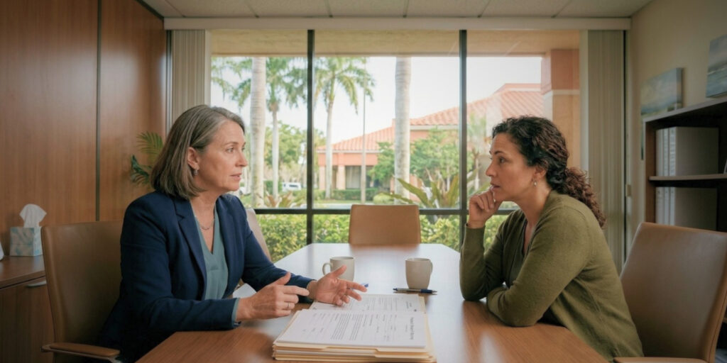 Family discussing a financial power of attorney with an attorney in Coral Springs, Florida