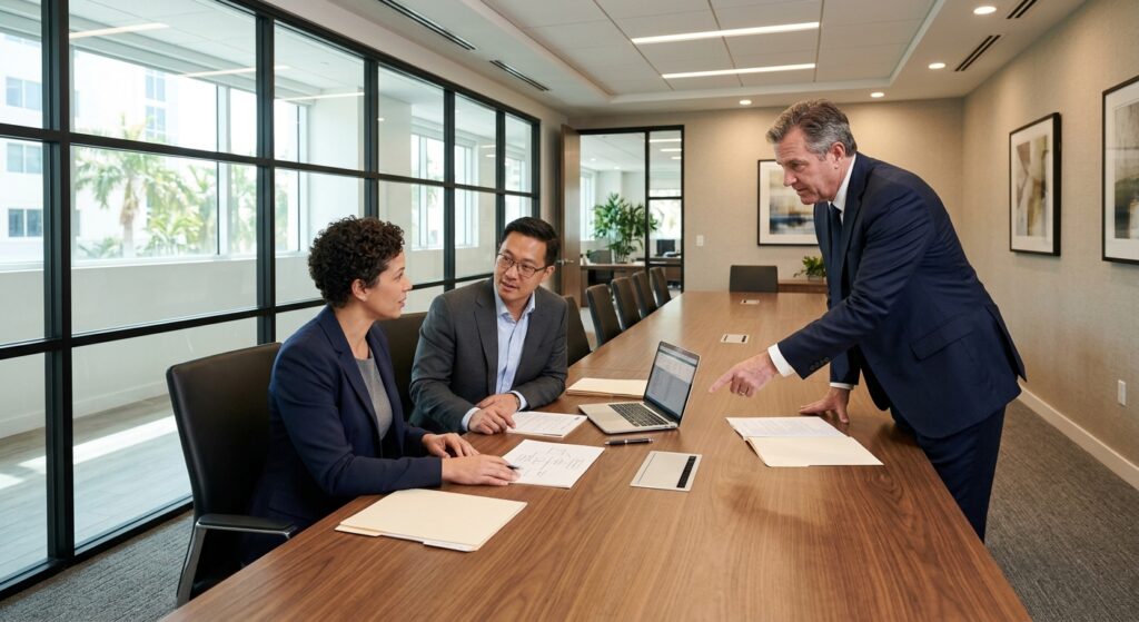 Business owners reviewing LLC formation documents with a Florida attorney