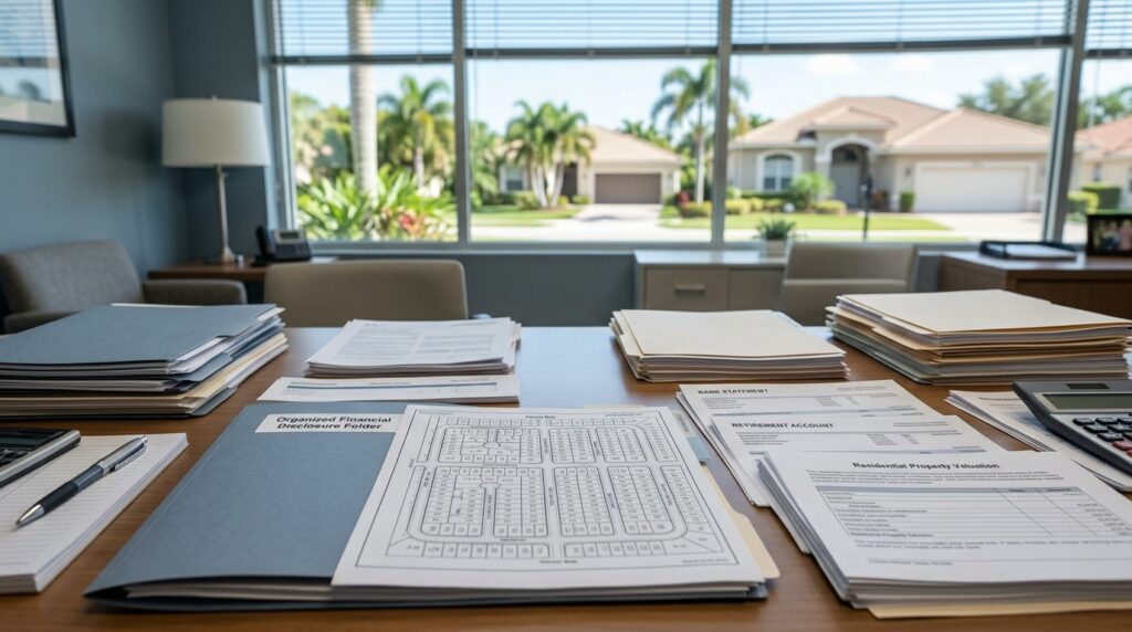 Property valuation and financial records being reviewed for a divorce involving a Broward County home.