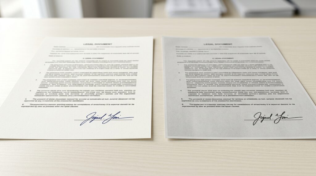 A photocopy of a legal document beside an original signed document in a Florida probate case.