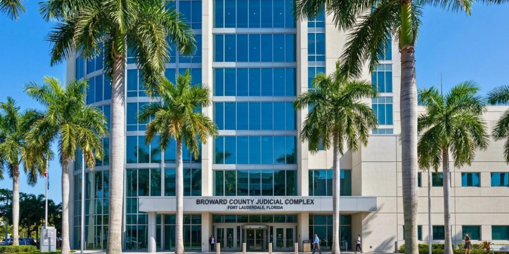 Exterior view of the Broward County Judicial Complex in Fort Lauderdale Florida home to the 17th Judicial Circuit probate division.