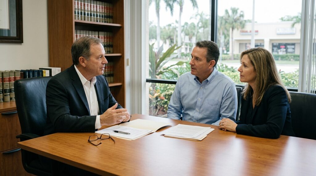 Estate planning attorney meeting with a family in Coral Springs