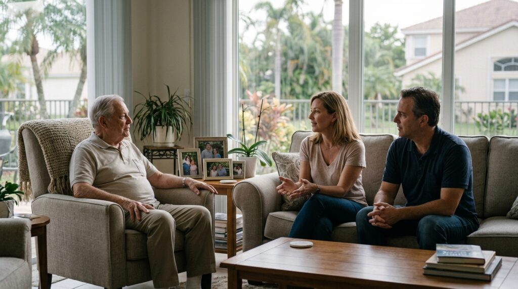 Family discussing future planning and care in Coral Springs